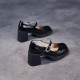 Women's Black Leather Chunky Heel Mary Jane Shoes Women's Black Leather Chunky Heel Mary Jane Shoes