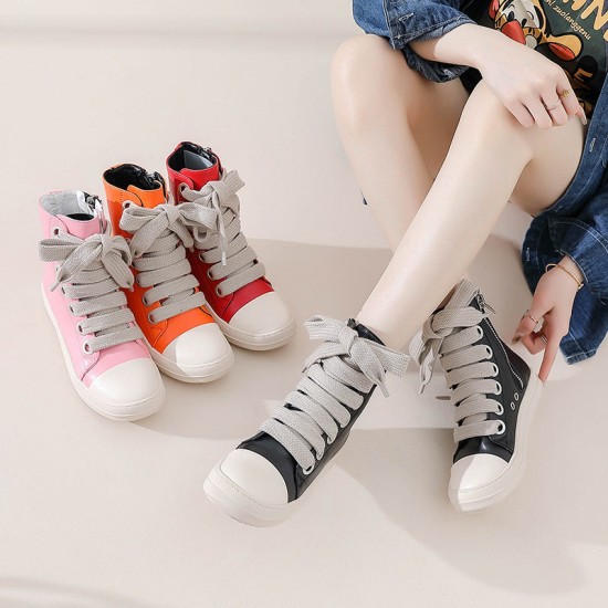 Women Lace-up Side Zip High Top Skate Shoes Sneakers Women Lace-up Side Zip High Top Skate Shoes Sneakers