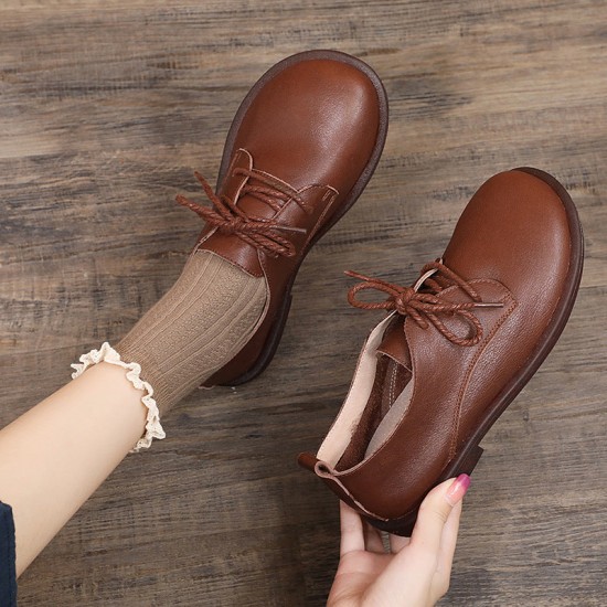 Leather Casual Loafers Lace Up Flats Shoes For Women Leather Casual Loafers Lace Up Flats Shoes For Women