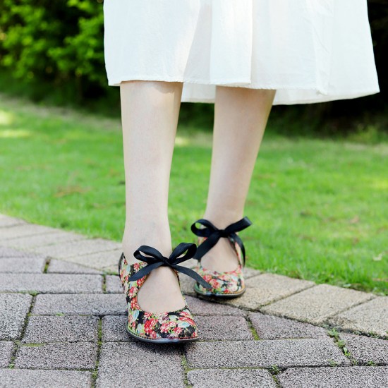 Handmade Bow Flower Vintage Cone Heel Women's Shoes Handmade Bow Flower Vintage Cone Heel Women's Shoes