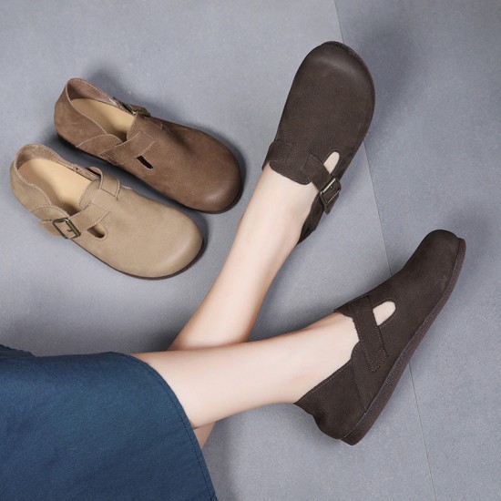 Women Retro Flat Buckle Slip On Shoes Women Retro Flat Buckle Slip On Shoes