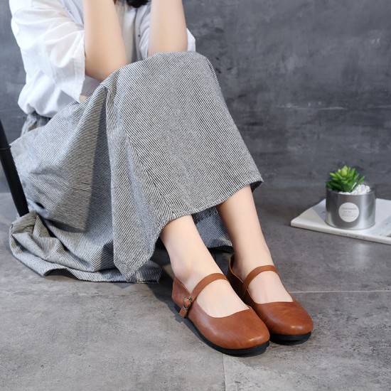 Comfortable Soft Leather Buckle Handmade Retro Flats Womens Shoes Comfortable Soft Leather Buckle Handmade Retro Flats Womens Shoes