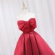 Big Bow Pleated Satin Homecoming Dress With Off Shoulder Big Bow Pleated Satin Homecoming Dress With Off Shoulder