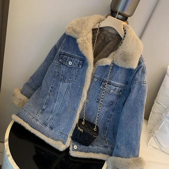 Winter Fleece Denim Jacket Women Thicken Warm Casual Plush Coats Winter Fleece Denim Jacket Women Thicken Warm Casual Plush Coats