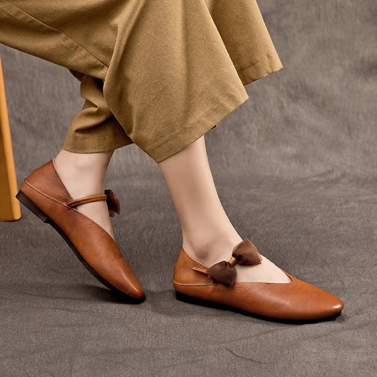 Womens Handmade Bow Comfort Pointed Toe Cowhide Leather Flats Womens Handmade Bow Comfort Pointed Toe Cowhide Leather Flats