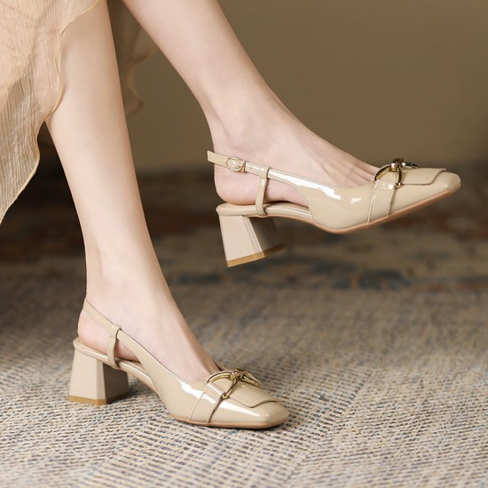 Womens Metal Buckle Decoration Square Toe Slingback Pumps Womens Metal Buckle Decoration Square Toe Slingback Pumps