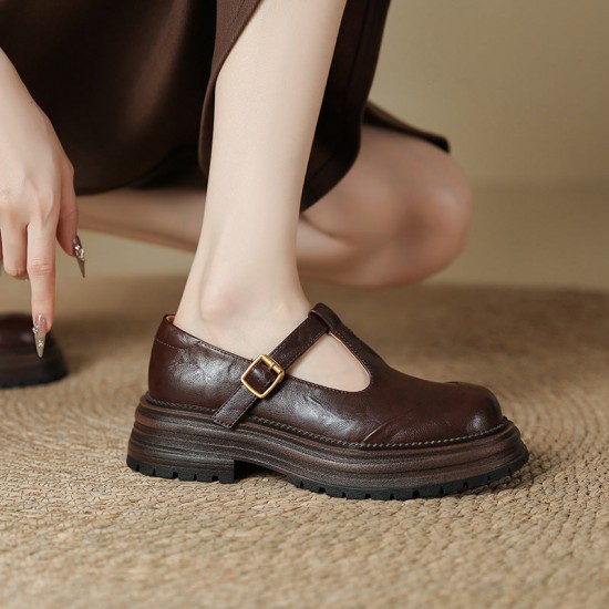 T-Buckle Platform Leather Comfortable Low Heel Women's Shoes T-Buckle Platform Leather Comfortable Low Heel Women's Shoes