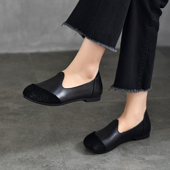 Vintage Literary Handmade Leather Round Toe Patchwork Flat Shoes Women's Shoes Vintage Literary Handmade Leather Round Toe Patchwork Flat Shoes Women's Shoes