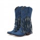 Womens Fringe Denim Western Cowboy Short Boots Womens Fringe Denim Western Cowboy Short Boots