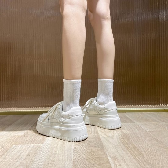 Women's Leather Thick Sole White Lace Up Casual Tennis Shoes Women's Leather Thick Sole White Lace Up Casual Tennis Shoes