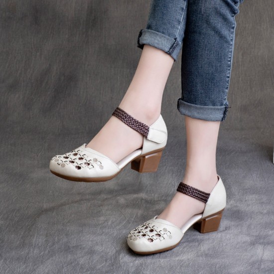 Ethnic style Retro Cowhide Braided Hollow Thick Heel Sandals Ethnic style Retro Cowhide Braided Hollow Thick Heel Sandals