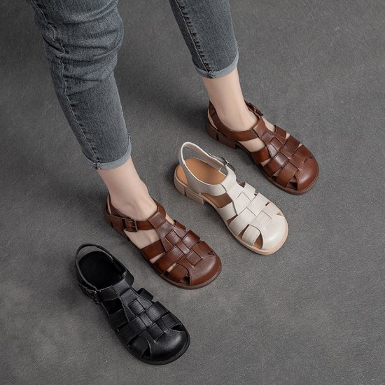 Women's Closed Toe Leather Flat Fisherman Shoes Sandals Women's Closed Toe Leather Flat Fisherman Shoes Sandals