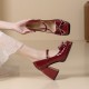 Patent leather Rhinestone Bow Decoration Square Toe Chunky Heel Women's Shoes Patent leather Rhinestone Bow Decoration Square Toe Chunky Heel Women's Shoes