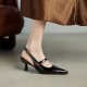 Summer Pointed Toe Patent Leather Slingback Stylish Kitten Heel Sandals Summer Pointed Toe Patent Leather Slingback Stylish Kitten Heel Sandals