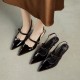 Summer Pointed Toe Patent Leather Slingback Stylish Kitten Heel Sandals Summer Pointed Toe Patent Leather Slingback Stylish Kitten Heel Sandals