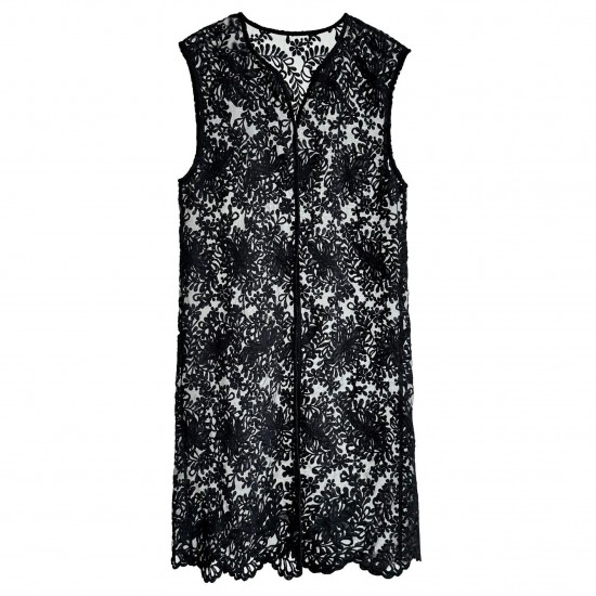 Embroidered Jacquard Cutout Mid-length Sleeveless Dress Embroidered Jacquard Cutout Mid-length Sleeveless Dress