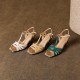 Women's Handmade Mid-heel Open Square Toe Leather Sandals Women's Handmade Mid-heel Open Square Toe Leather Sandals