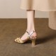 Women's Handmade Mid-heel Open Square Toe Leather Sandals Women's Handmade Mid-heel Open Square Toe Leather Sandals