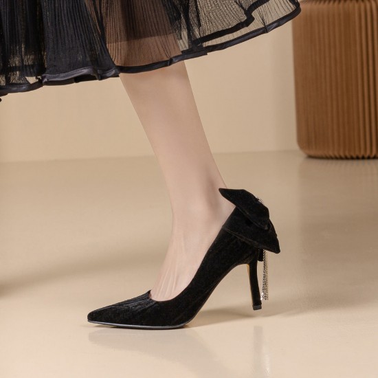 Women's Thin High Heel Bow Rhinestone Tassel Prom Party Pumps Women's Thin High Heel Bow Rhinestone Tassel Prom Party Pumps