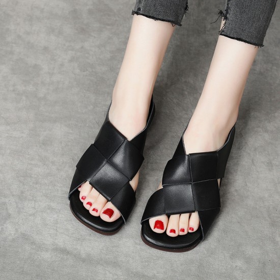 Women's Handmade Leather Open Toe Slip-On Flat Sandals Women's Handmade Leather Open Toe Slip-On Flat Sandals
