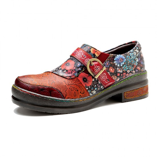 Leather Colorful Flower Patchwork Flat Vintage Boho Brogues Women's Shoes Leather Colorful Flower Patchwork Flat Vintage Boho Brogues Women's Shoes