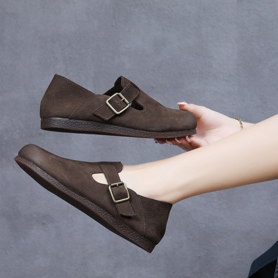 Women Retro Flat Buckle Slip On Shoes Women Retro Flat Buckle Slip On Shoes