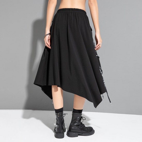 Ink Print Patchwork Irregular Mid-Length A-Line Skirt Ink Print Patchwork Irregular Mid-Length A-Line Skirt