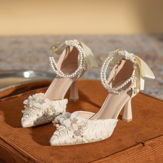 Women's Pearl Flower Decoration Fine High Heels Women's Pearl Flower Decoration Fine High Heels