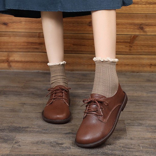 Leather Casual Loafers Lace Up Flats Shoes For Women Leather Casual Loafers Lace Up Flats Shoes For Women