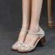 Women's Head Cowhide Chunky Heel Retro Hollow Out Printed Sandals Women's Head Cowhide Chunky Heel Retro Hollow Out Printed Sandals