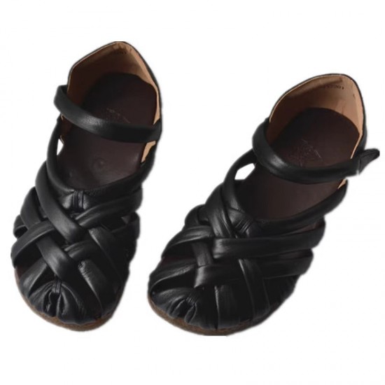 Women's Leather Hand-Woven Velcro Flat Sandals Women's Leather Hand-Woven Velcro Flat Sandals