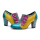 Leather Colorful Patchwork Flower Decoration Block Heel Women's Shoes Leather Colorful Patchwork Flower Decoration Block Heel Women's Shoes