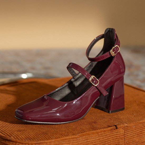 Aesthetic Patent Leather High Heel Square Toe Chunky Heel Women's Shoes Aesthetic Patent Leather High Heel Square Toe Chunky Heel Women's Shoes