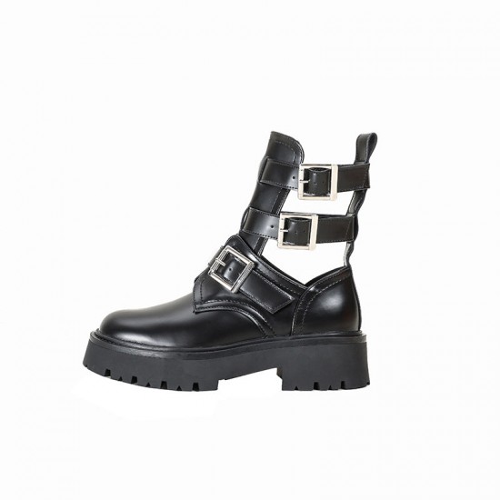 Womens Platform Buckled Cut Out Ankle Boots Womens Platform Buckled Cut Out Ankle Boots