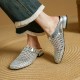 Women's Hollow Out Leather Low Heel Buckle Summer Mule Sandals Women's Hollow Out Leather Low Heel Buckle Summer Mule Sandals