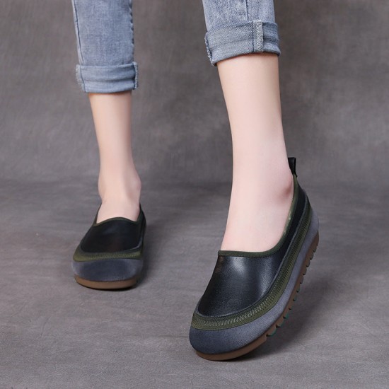 Handmade Colorblocking Cowhide Mori Style Loafers Flat Women's Shoes Handmade Colorblocking Cowhide Mori Style Loafers Flat Women's Shoes