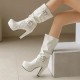 Womens Mid-Calf Round Toe Chunky High Heel Pull On Boots Plus Size Shoes Womens Mid-Calf Round Toe Chunky High Heel Pull On Boots Plus Size Shoes
