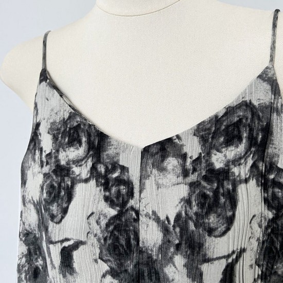 Pleated Crafted Rose Print Halter Vacation Long Dress Pleated Crafted Rose Print Halter Vacation Long Dress