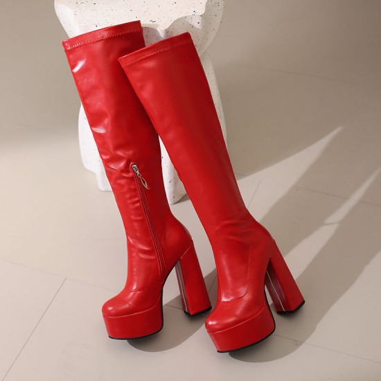 Womens Chunky Platform Boots Knee High Block Heels Tall Shoes Womens Chunky Platform Boots Knee High Block Heels Tall Shoes