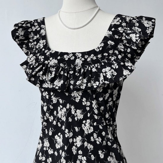 Square Neck Ruffle Floral Dress Hepburn Style Maxi Dresses Square Neck Ruffle Floral Dress Hepburn Style Maxi Dresses