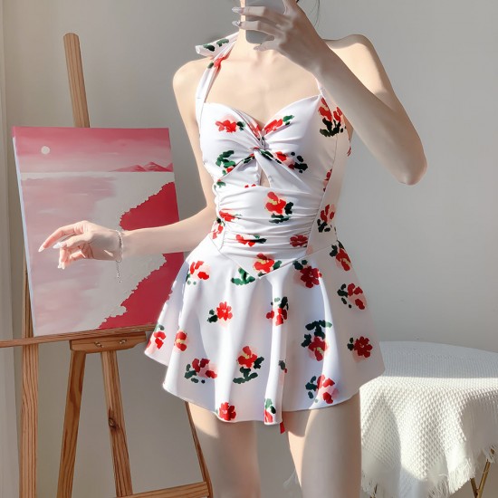 Retro Soft Girl Aesthetic Hanging Neck Halter Swimsuit Retro Soft Girl Aesthetic Hanging Neck Halter Swimsuit