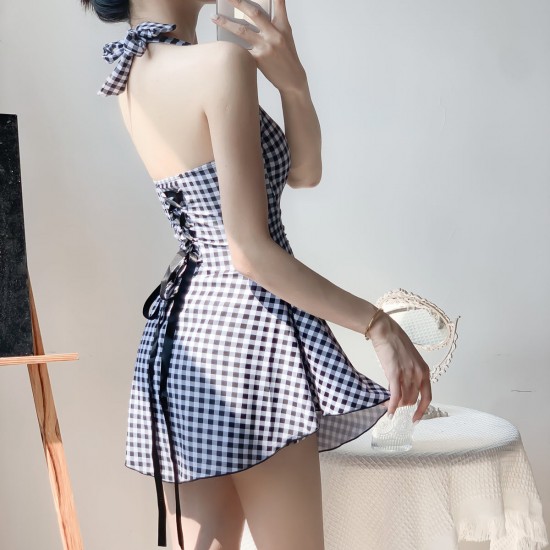 Retro Soft Girl Aesthetic Hanging Neck Halter Swimsuit Retro Soft Girl Aesthetic Hanging Neck Halter Swimsuit