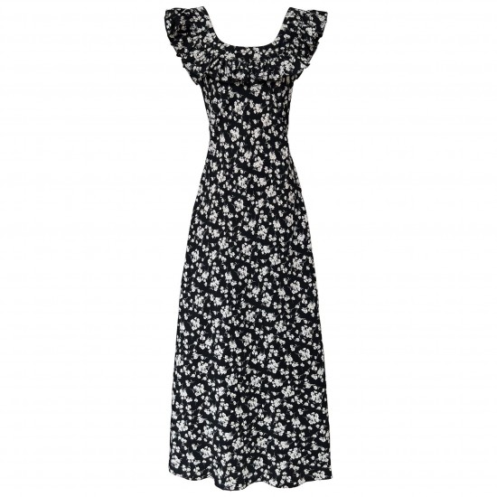 Square Neck Ruffle Floral Dress Hepburn Style Maxi Dresses Square Neck Ruffle Floral Dress Hepburn Style Maxi Dresses