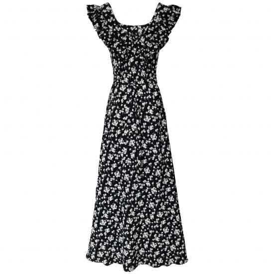 Square Neck Ruffle Floral Dress Hepburn Style Maxi Dresses Square Neck Ruffle Floral Dress Hepburn Style Maxi Dresses