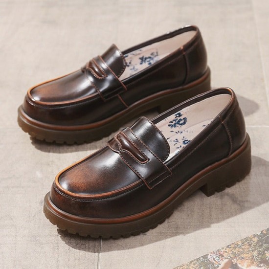 Platform Loafers for Women Round Toe Chunky Heel Platform Loafers for Women Round Toe Chunky Heel