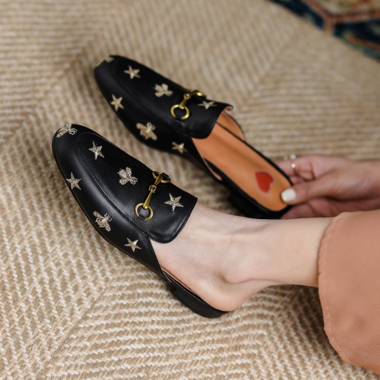 Women Handmade Soft Leather Embroidery Pattern Mules Women Handmade Soft Leather Embroidery Pattern Mules