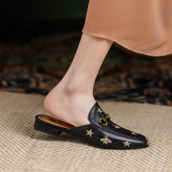 Women Handmade Soft Leather Embroidery Pattern Mules