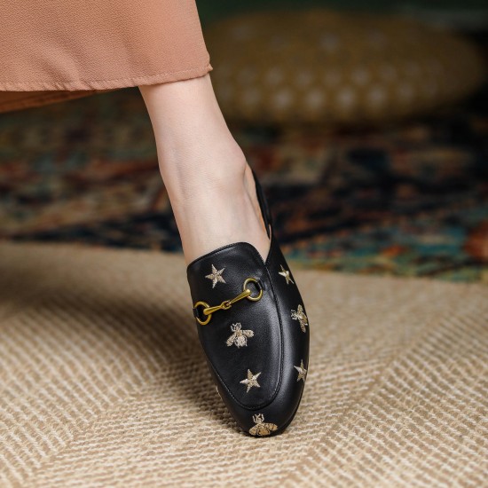 Women Handmade Soft Leather Embroidery Pattern Mules Women Handmade Soft Leather Embroidery Pattern Mules