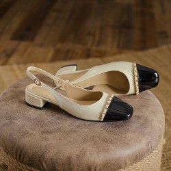 Women's Elegant Patchwork Slingback Low Heel Mary Jane Sandals