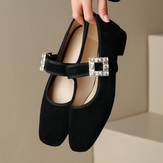 Caramel French Rhinestone Buckle Mary Jane Handmade Leather Women's Shoes Caramel French Rhinestone Buckle Mary Jane Handmade Leather Women's Shoes